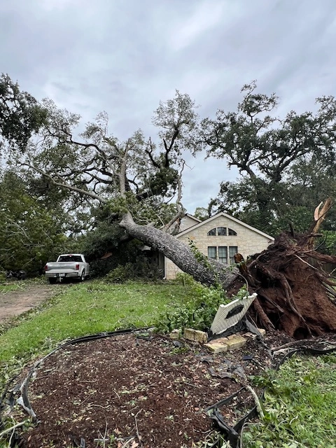 Top image of roof damage